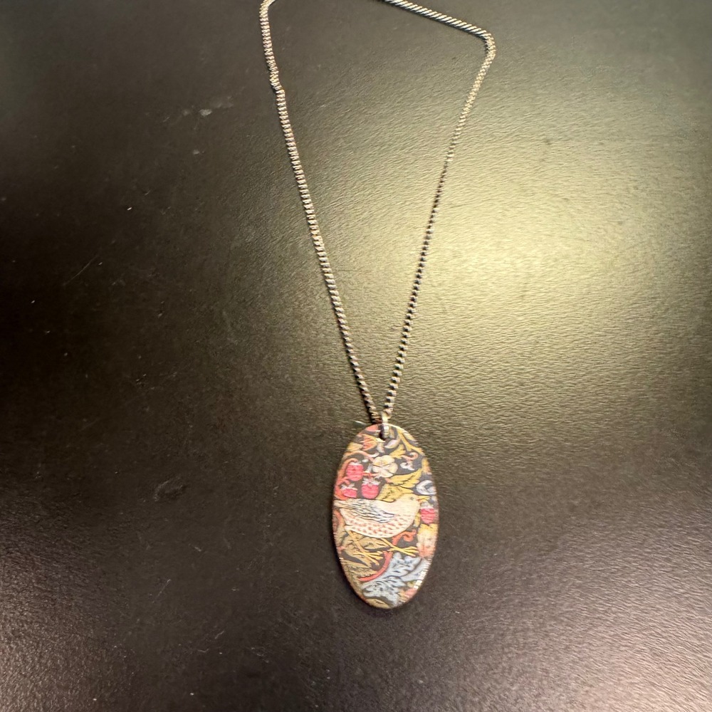 William Morris Strawberry Thief Necklace Womens 18in Multicolor Bird Pendant